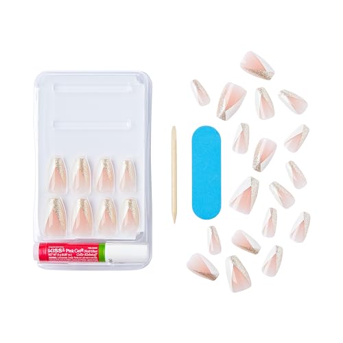 KISS Classy Nails, Press-On Nails, Nail glue included, 'The BOSS', Silver, Medium Size, Coffin Shape, Includes 28 Nails, 2g Glue, 1 Manicure Stick, 1 Mini file