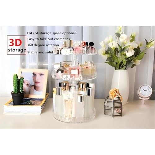 Diamond Pattern Three Layers Perfume Organizer, 360 Rotating Diamond Cosmetic Storage Box Transparent Acrylic Swivel Shelf Desktop Skin Care Product Dresser Finishing Valentines Day Gifts
