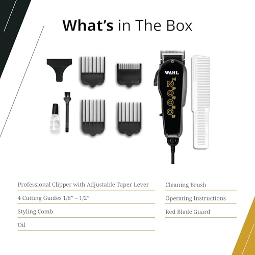 Wahl Professional Taper 2000 Clipper, Adjustable Blade, High-Performance Corded Electric Hair Cutting Tool, Black