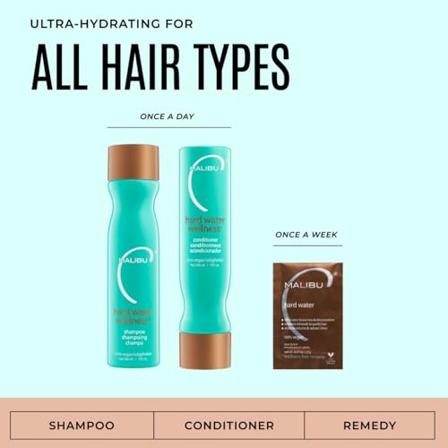 Malibu C Hard Water Wellness Remedy - Hard Water Shampoo, Conditioner & Hair Mask Packets for Removing Deposits and Impurities - Hydrating Hair Care Set (6 Ct)
