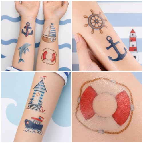 Nautical Temporary Tattoos - 96 Piece Anchor Party Favors (8 Sheets)