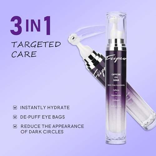 Caffeine Eye Cream for Dark Circles - 5% Caffeine Eye Serum Infused with Collagen and Niacinamide, Cream for Puffines and Bags Under Eyes w/ 360¡Æ Depuffer Roller