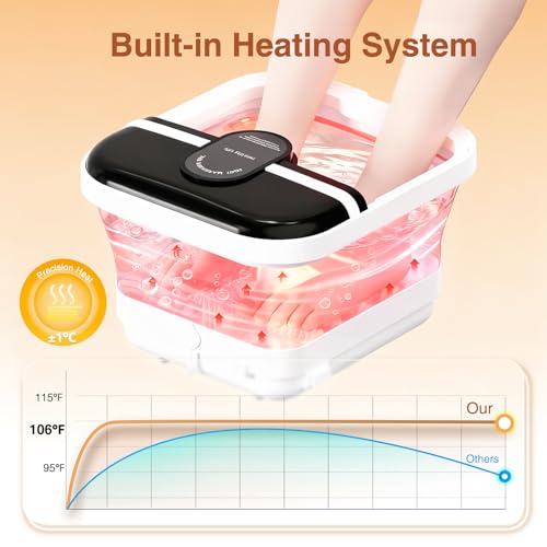 Pedicure Foot Spa with Bubble and Heat,Collapsible Foot Soaking Tub with Remote Control,Pedicure Tools for Feet,Foot Bath Soak Tub Gifts for Mens/Women,Mom/Dad