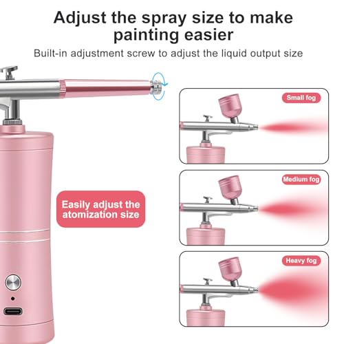 Portable Airbrush Kit with Compressor, Rechargeable, Pink