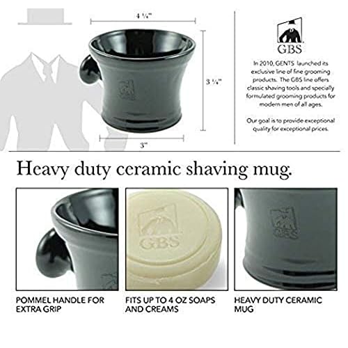 G.B.S Black Luxury Shaving Kit - Wood Straight Razor, Mug, Natural Soap, Brush, Alum block, Strop and Paste Grooming Kit, Black