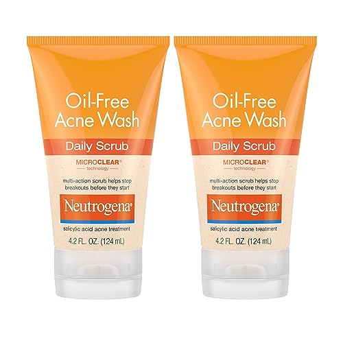 Neutrogena Oil-Free Acne Face Scrub, 2% Salicylic Acid Acne Treatment, Daily Face Wash to help Prevent Breakouts, Exfoliating Facial Cleanser for Acne-Prone Skin, Twin Pack, 2 x 4.2 fl. oz