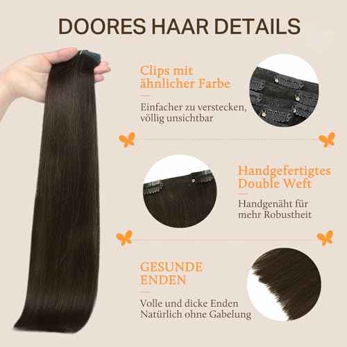 DOORES Clip in Human Hair Extensions, Dark Brown 18 Inch 120g 7pcs, Real Straight Remy Hair Extensions Thick Weft for Women