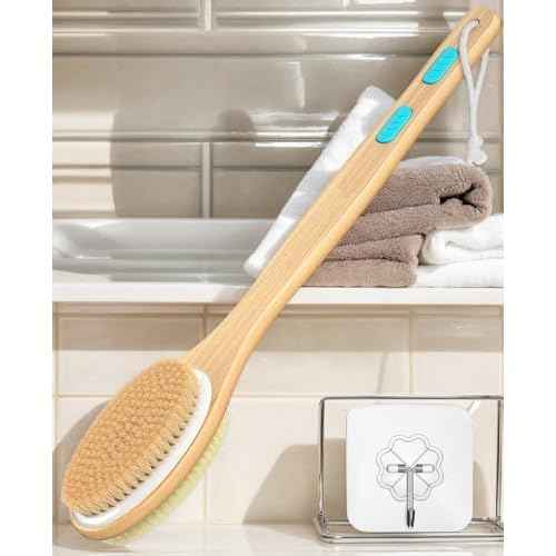 Back Scrubber for Shower, Long Handle Dual-Sided Shower Brush with Soft and Stiff Bristles, Body Exfoliator