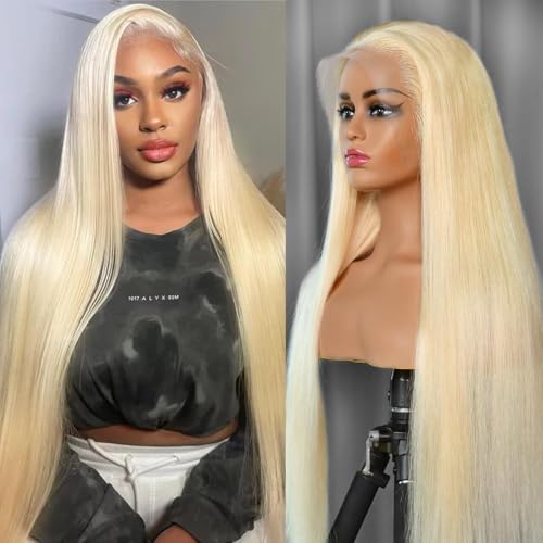 SUNKASA 44 Inch 613 Blonde Human Hair Lace Front Wig 13x6 HD Transparent Straight Glueless Pre Plucked with Baby Hair, 200 Density