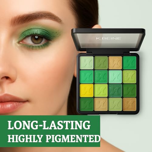 16-Color Green Eyeshadow Palette – Matte & Metallic