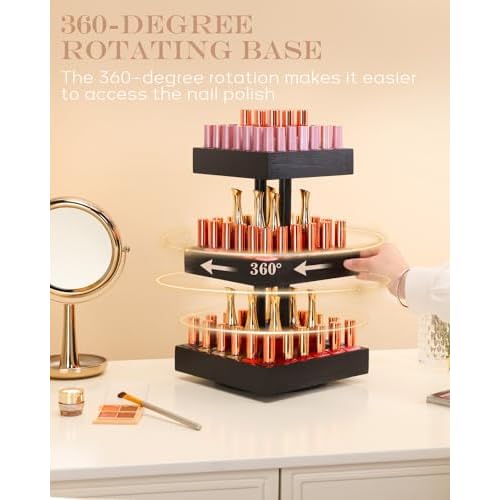 Homde Nail Polish Organizer for 86-123 Bottles, 360 Rotating Nail Polish Rack Holder, Display Storage Shelf for Fingernail Stand and Essential Oil, Gifts for Women Girls- Bamboo,Black