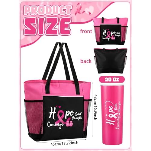 Paterr 2 Pack Breast Cancer Awareness Gifts Chemo Bags and Totes Chemo Care Package for Women Breast Cancer Accessories(Classic Pink,Breast Cancer)