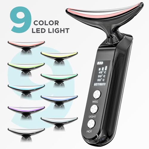 Facial Neck Massager with Heat & LED - 1000 Vibrations, 30-Day Battery