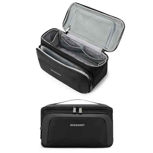 BAGSMART Toiletry Bag for Men, Wide Opening Travel Bag for Toiletries, Dopp Kit Water Resistant Shaving Hygiene Bag for Bathroom Shower, Toiletries Accessories,Travel Essentials-Black