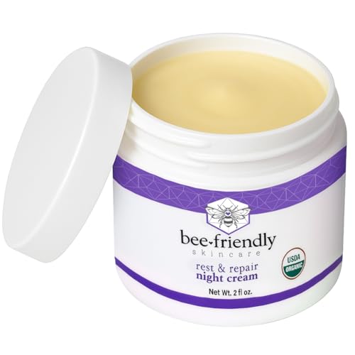 BeeFriendly Organic Night Cream, USDA Certified Organic, Deep Hydrating & Moisturizing Night Time Eye, Face, Neck & Decollete Cream for Women and Men, Skin renewing 4 oz (2 Jars in box)