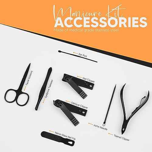 Utopia Care, Manicure Kit for Women and Men, Manicure Set with Nail Clippers or Nail Kit Includes Fingernail & Toenail Clippers, 31Pcs Pedicure Kit Stocking Stuffers with Travel Case, Black