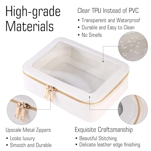 Small Clear Makeup Bag Toiletry Bag Cosmetic Bag and Makeup Brush Holder,Waterproof Makeup Pouch Travel Bag Organizer Case with Zipper for Women Toiletries and Car Organizer