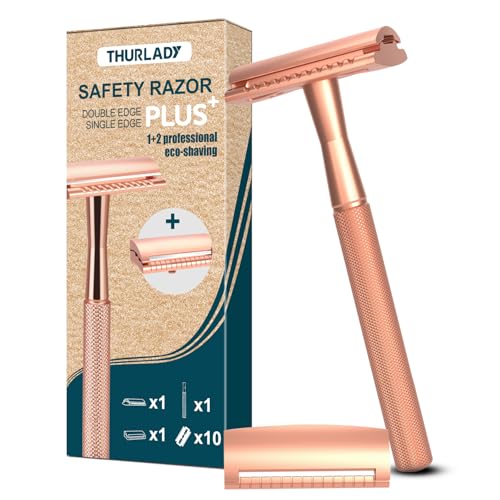 Safety Razor for Women, Reusable Metal Razor, with 10 Double Edge Blades, Smooth Close Gentle Shave, Plastic Free, Rose Gold