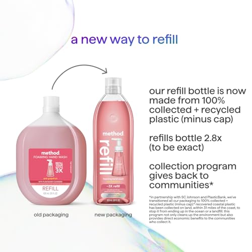 Method Foaming Hand Soap Refill,Pink Grapefruit,Recyclable Bottle,28 fl oz (Packaging May Vary),(Pack of 8)