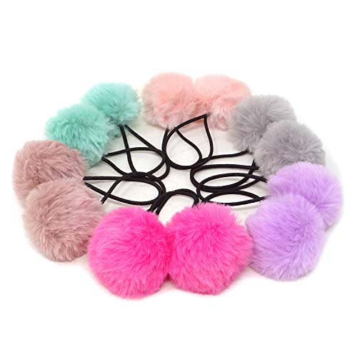 Honbay Hair Ties, 12PCS Korean Cute Pom Pom Ball Elastic Hair Ties PomPom Hair Bands Seamless Hair Ropes Ponytail Holders, 6 (A)