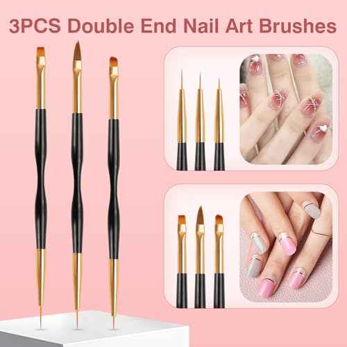 Nail Art Brushes 3PCS Nail Brush Set with Gel Polish Pens and Liner Brush for Home and Professional Salon Use