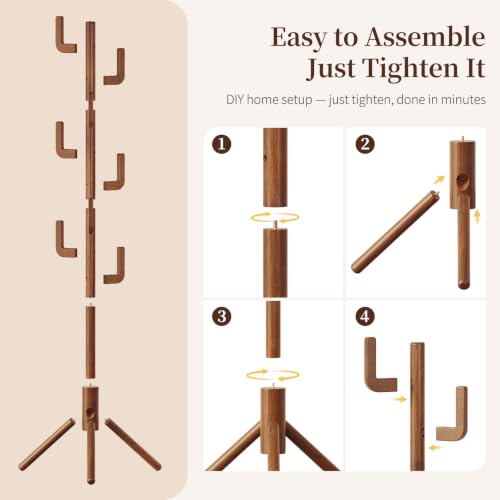 Yoobure Solid Wood Cactus Coat Rack with 8 Hooks - Adjustable Height
