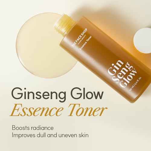The Face Shop Ginseng Glow Essence Toner - Improves Skin Elasticity, Glowy Finish, for Dull & Dry Skin, with Korean Ginseng, Anti Aging, Korean Skincare, 150ml / 5.0 fl. oz.