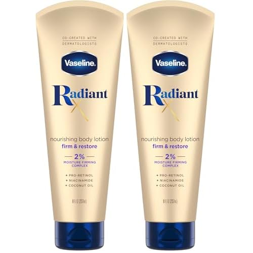 Vaseline Radiant X Firm & Restore with Pro-Retinol,Niacinamide & Coconut Oil,Nourishing Body Lotion 8 oz,(Pack of 2)