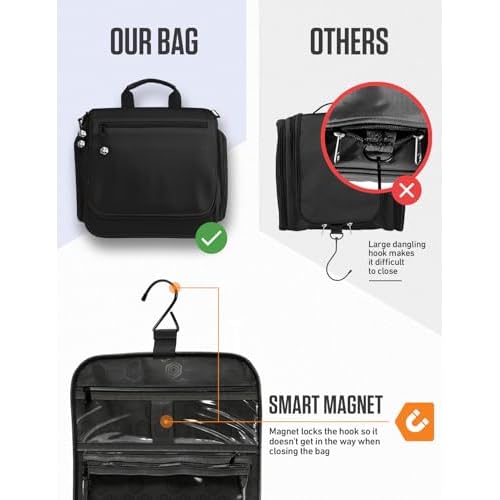 VENTURE 4TH Hanging Travel Toiletry Bag for Women & Men ? Large Toiletry Organizer with 18 Compartments, Removable TSA Pouch, Travel Wash Bag for Toiletries, Makeup & Shaving Kit (Black)