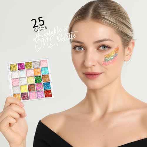 FANDAMEI 25 Colors Face Glitter, Face Glitter for Women Kids Girls, Glitter Gel No Glue Needed, Glitter for Body Hair Halloween Rave Carnival Makeup