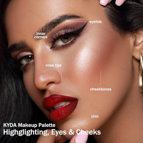 KYDA 4 Colors Eyes & Cheek Glow Palette - Full Size Shimmer Makeup Set for Mature Skin