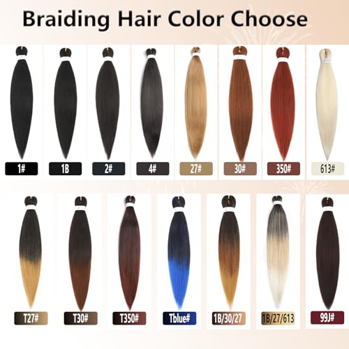 8 Packs Ombre Braiding Hair Pre Stretched 26 Inch Ombre Blue Long Pre Stretched Braiding Hair with Ombre Tone Hot Water Setting Soft Natural Texture Yaki Texture Hair (26inch 8Packs Tblue#)