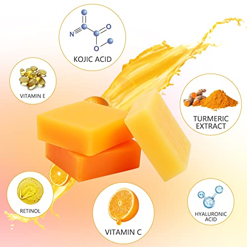 Inlifay Kojic Acid Soap with Turmeric: Dark Spot Remover Soap with Vitamin C, Vitamin E, Retinol, Collagen, Hyaluronic Acid, Moisturizing for Body & Face Pack of 2