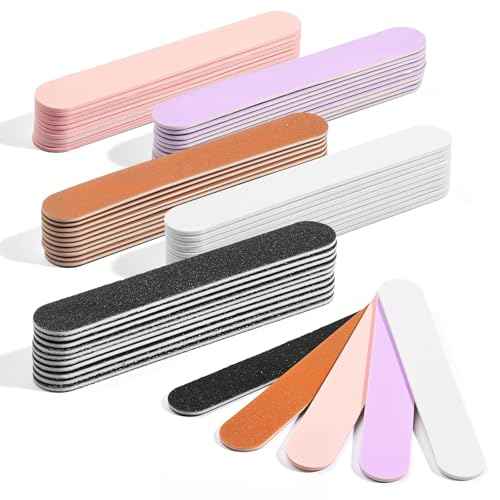 Makartt Mini Nail Files - 100/180 Grit Emery Boards for Nails, 50 Pcs Disposable Doubled Sided Coarse & Fine Bulk Manicure Kit Home Salon Use(Black White Pink Purple Brown)