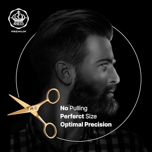 Red by Kiss RED Premium Beard Grooming Kit, 2 Premium Wood Combs & Professional Shear Set for Men, Complete Facial Hair Styling, Maintenance Kit with Ergonomic Design, Easy to Carry