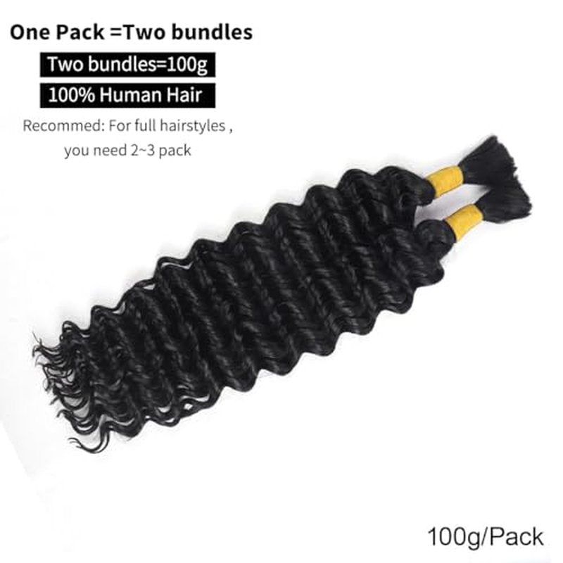 100% Human Hair for Boho Braids Deep Wave 2 Bundles