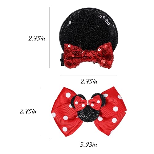 Mouse Ears Hair Bow Glitter Sequin Mouse Alligator Clips Barrette Girls Red Polka Dot Hairpins Kids Women Birthday Christmas Dress up Party Princess Costume Accessory Gift