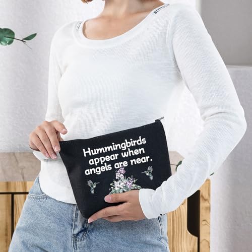 G2TUP Hummingbird Lover Cosmetic Bag Memorial Gift Sympathy Organizer Pouch Hummingbirds Appear When Angels Are Near (Hummingbird black)
