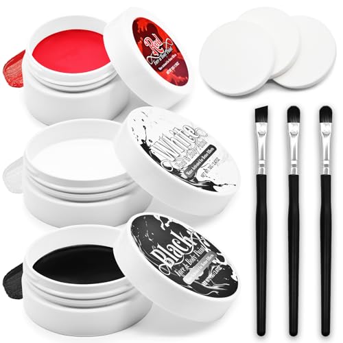 3-Piece Face & Body Paint Set - Red, Black, White SFX Makeup
