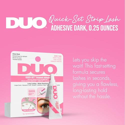 Duo Quick-Set Strip Lash Adhesive - Dark Tone, Long Lasting Lash Glue, Waterproof, Strong Hold for Strip Lashes & Eyelash Clusters, 0.25 oz