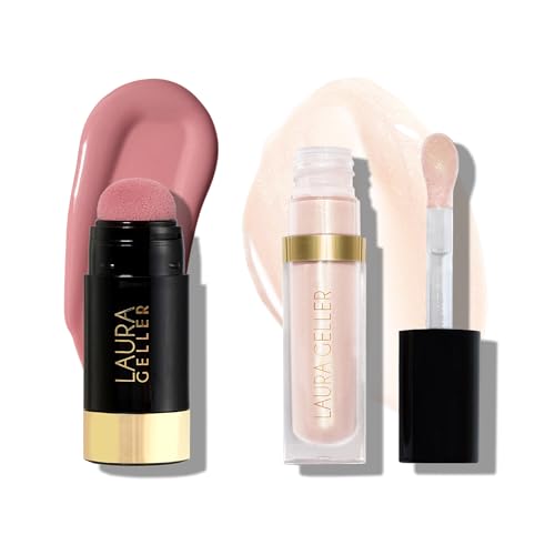 LAURA GELLER NEW YORK Jelly Balm Hydrating Lip Serum, Neutral Ground + Serum Blush Cheek Tint, Practical Pink
