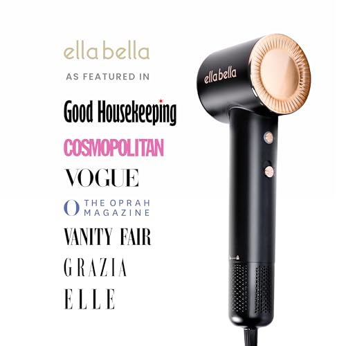 ELLA BELLA Black Compact Plasma Hair Dryer with Digital Display - Fast & Quiet