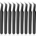 Honoson 9-Pack Curved Tweezers Stainless Steel Eyelash Extension