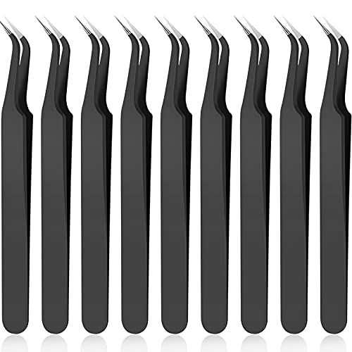 Honoson 9-Pack Curved Tweezers Stainless Steel Eyelash Extension