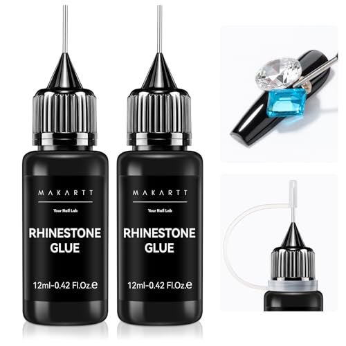 Makartt 2Pcs Rhinestone Glue, Strong Hold 3D Gel Nail Art Gem Glue