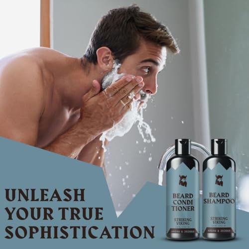 Striking Viking Beard Shampoo and Conditioner Set ? 4 Fl Oz Each, Fresh Masculine Scent - Beard Wash and Conditioner for Men - Cleanses & Softens, with Argan & Jojoba Oil - Sulfate & Paraben Free