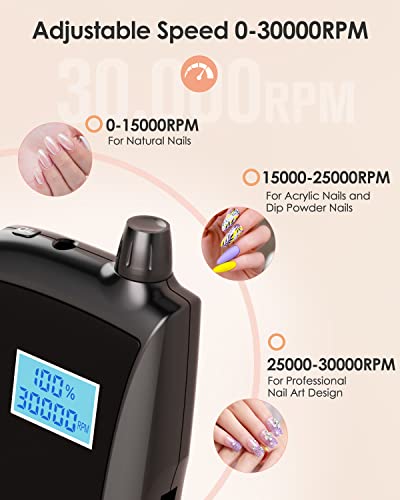 Beloving 30000RPM Rechargeable Nail Drill with LED Display