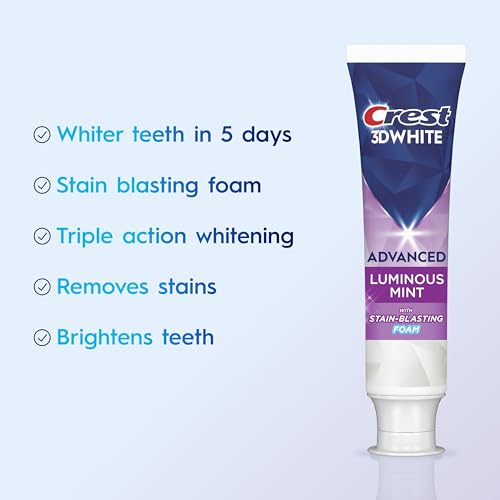 Crest 3D White Advanced Whitening Toothpaste, Luminous Mint, 3.7 oz, 4 Pack
