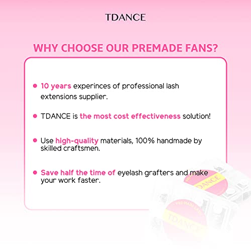 TDANCE 600 Fans Premade Fans Eyelash Extensions Natural & Volume Mixed Length Premade Lash Fans 5D-24D Handmade Promades Eyelash Fans C/D Curl Loose Fans(600-12D-0.03-C-8-15mm)