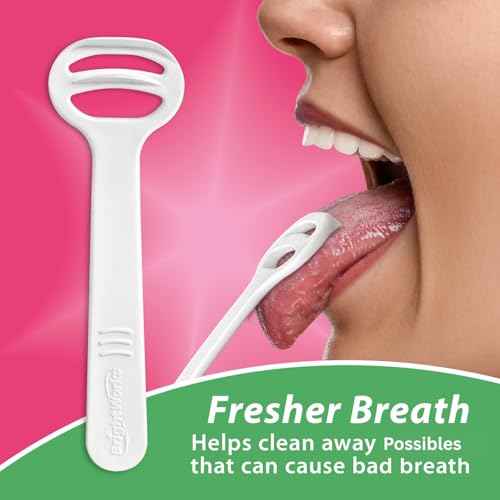 Brightworks Disposable Tongue Scraper for Adults ? 96 Count Hygienic Tongue Cleaner for Fresh Breath ? Recycled Plastic, Curved Design Tongue Cleaner ? Travel-Friendly